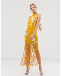 Желтое платье-футляр c бахромой от ASOS DESIGN
