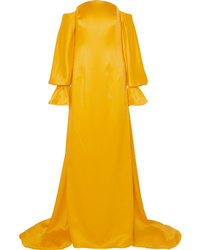 Желтое сатиновое вечернее платье