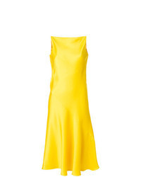 Желтое сатиновое платье-миди