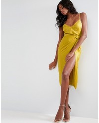 Желтое сатиновое платье-миди от Asos