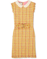 Желтое твидовое платье прямого кроя от Gucci