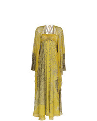 Желтое шелковое вечернее платье с "огурцами" от Etro