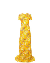Желтое шелковое вечернее платье с принтом от Carolina Herrera