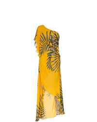 Желтое шелковое вечернее платье с принтом от Johanna Ortiz