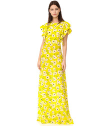 Желтое шелковое вечернее платье с принтом от Rochas
