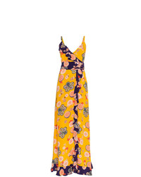 Желтое шелковое вечернее платье с цветочным принтом от Racil