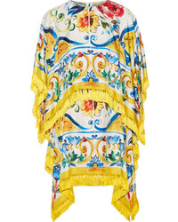 Желтое шелковое платье с принтом от Dolce & Gabbana