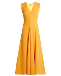 Желтое шерстяное платье-миди
