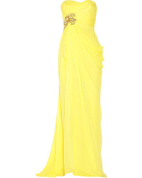 Желтое шифоновое вечернее платье