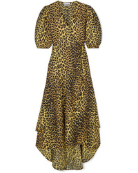 Желтое шифоновое платье с запахом с леопардовым принтом