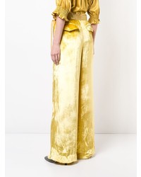 Желтые бархатные широкие брюки от Adam Lippes
