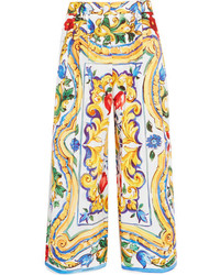 Желтые брюки-кюлоты с принтом от Dolce & Gabbana