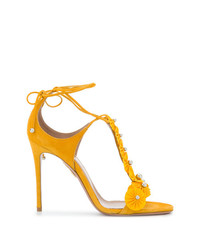 Желтые замшевые босоножки на каблуке от Aquazzura