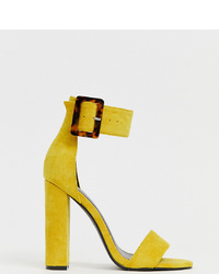 Желтые замшевые босоножки на каблуке от Boohoo