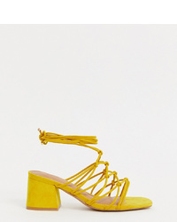 Желтые кожаные босоножки на каблуке от ASOS DESIGN