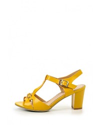 Желтые кожаные босоножки на каблуке от Inario