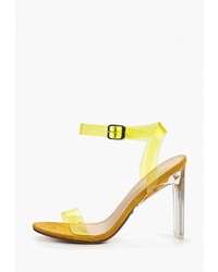 Желтые кожаные босоножки на каблуке от Marquiiz