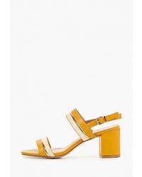 Желтые кожаные босоножки на каблуке от Style Shoes