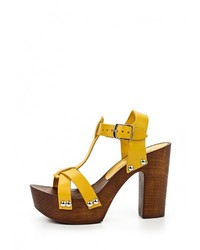 Желтые кожаные босоножки на каблуке от Versace 19.69