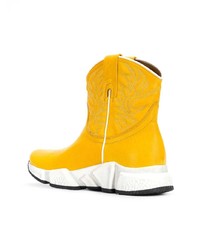 Желтые кожаные ботильоны с принтом от Texas Robot