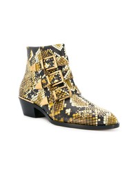 Желтые кожаные ботильоны со змеиным рисунком от Chloé