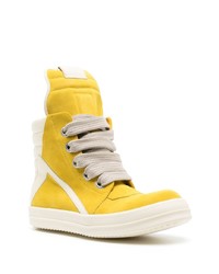 Мужские желтые кожаные высокие кеды от Rick Owens