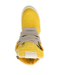 Мужские желтые кожаные высокие кеды от Rick Owens