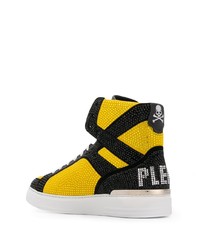 Мужские желтые кожаные высокие кеды от Philipp Plein