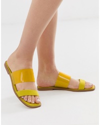 Желтые кожаные сандалии на плоской подошве от ASOS DESIGN