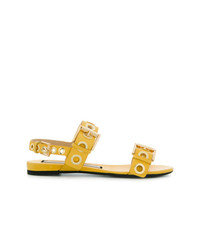 Желтые кожаные сандалии на плоской подошве от N°21