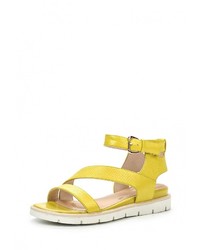 Желтые кожаные сандалии на плоской подошве