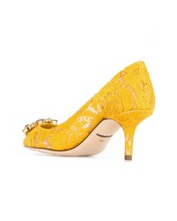 Желтые сатиновые туфли с украшением от Dolce & Gabbana