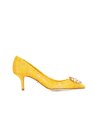 Желтые сатиновые туфли с украшением от Dolce & Gabbana