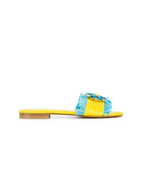 Желтые соломенные сандалии на плоской подошве от Emanuela Caruso