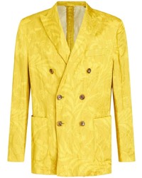Желтый бархатный двубортный пиджак