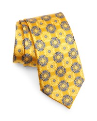 Желтый галстук с цветочным принтом