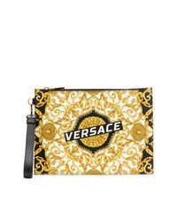 Мужской желтый кожаный мужской клатч с принтом от Versace