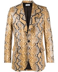 Желтый кожаный пиджак с цветочным принтом