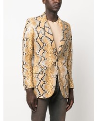 Мужской желтый кожаный пиджак с цветочным принтом от Bally
