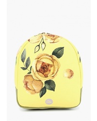 Женский желтый кожаный рюкзак с принтом