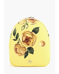 Женский желтый кожаный рюкзак с принтом