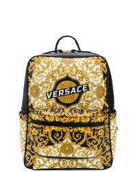 Мужской желтый кожаный рюкзак с принтом от Versace