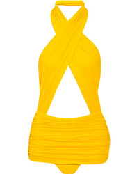 Желтый купальник с вырезом от Norma Kamali