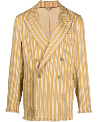 Желтый льняной двубортный пиджак
