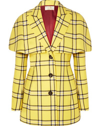 Желтый пиджак-накидка в клетку от Sara Battaglia