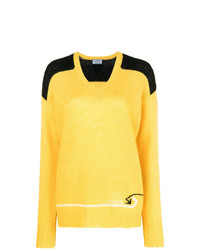 Женский желтый свитер с v-образным вырезом от Prada