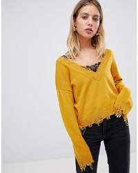 Женский желтый свитер с v-образным вырезом от Wild Honey