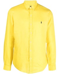 Мужской желтый свитер с воротником поло с вышивкой от Polo Ralph Lauren