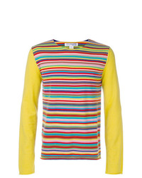 Мужской желтый свитер с круглым вырезом в горизонтальную полоску от Comme Des Garçons Shirt Boys