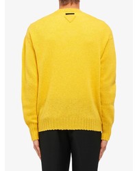 Мужской желтый свитер с круглым вырезом с принтом от Prada